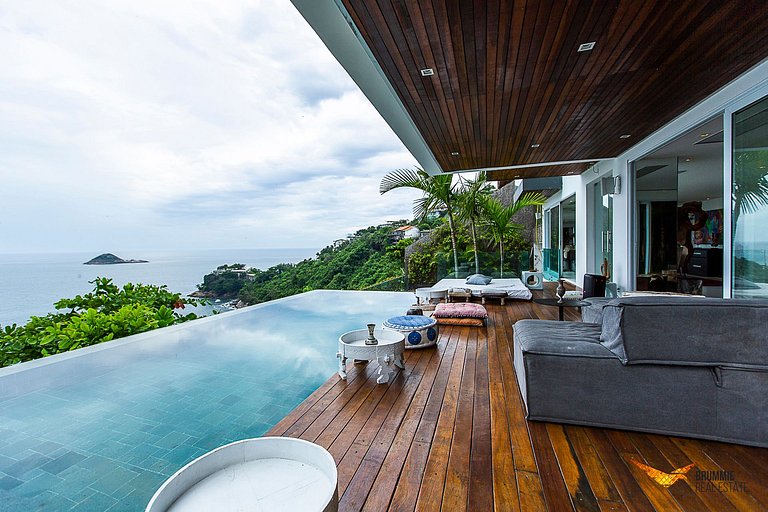 Modern oceanfront mansion with stunning views and contempora